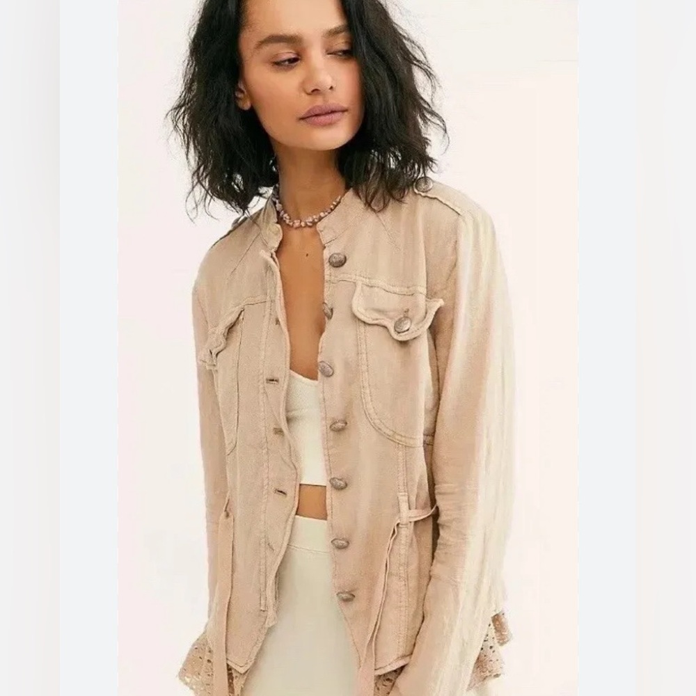 Beige Women's Military-Style Jacket - Picture 3 of 14